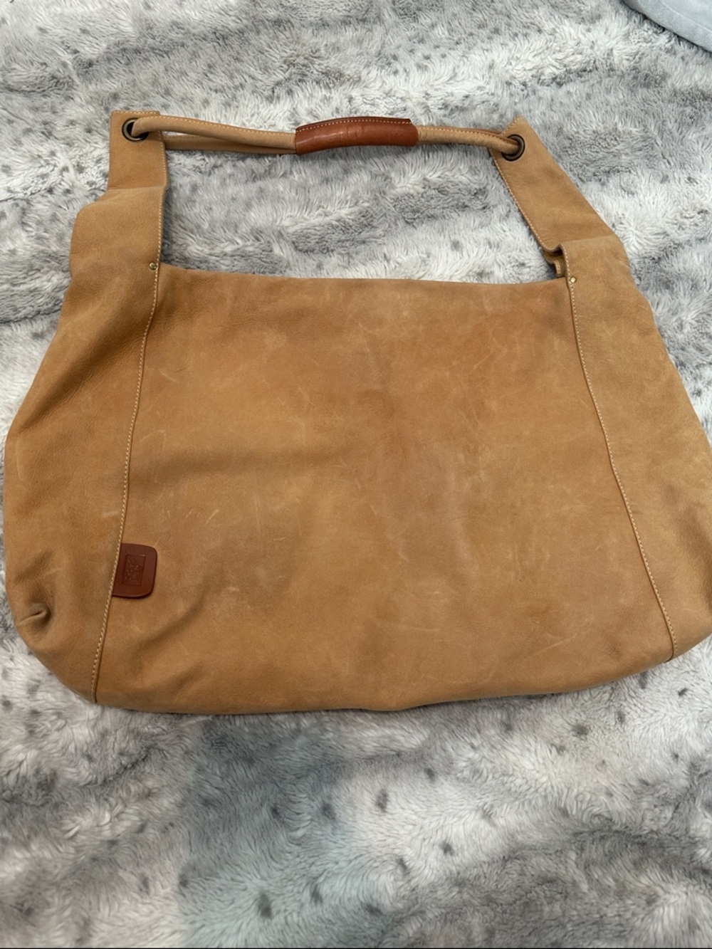 Tan Suede Hobo Shoulder Bag